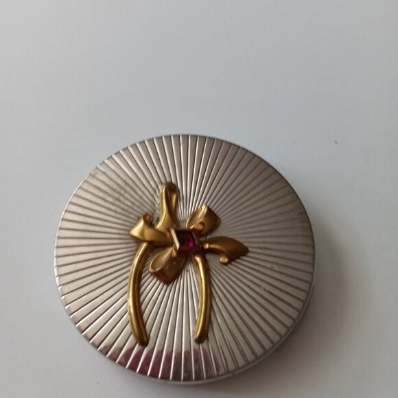 Vintage Gold Bow and Silver Compact Mirror by Evans Makeup Original Antique Gift - Picture 4 of 9